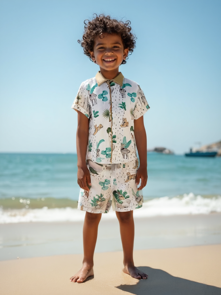 Safari Adventure Boys Cotton Shirt & Shorts Set