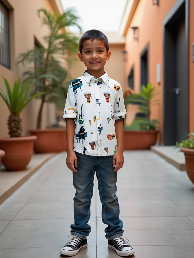 Musical Instruments Print Boys Cotton Shirt