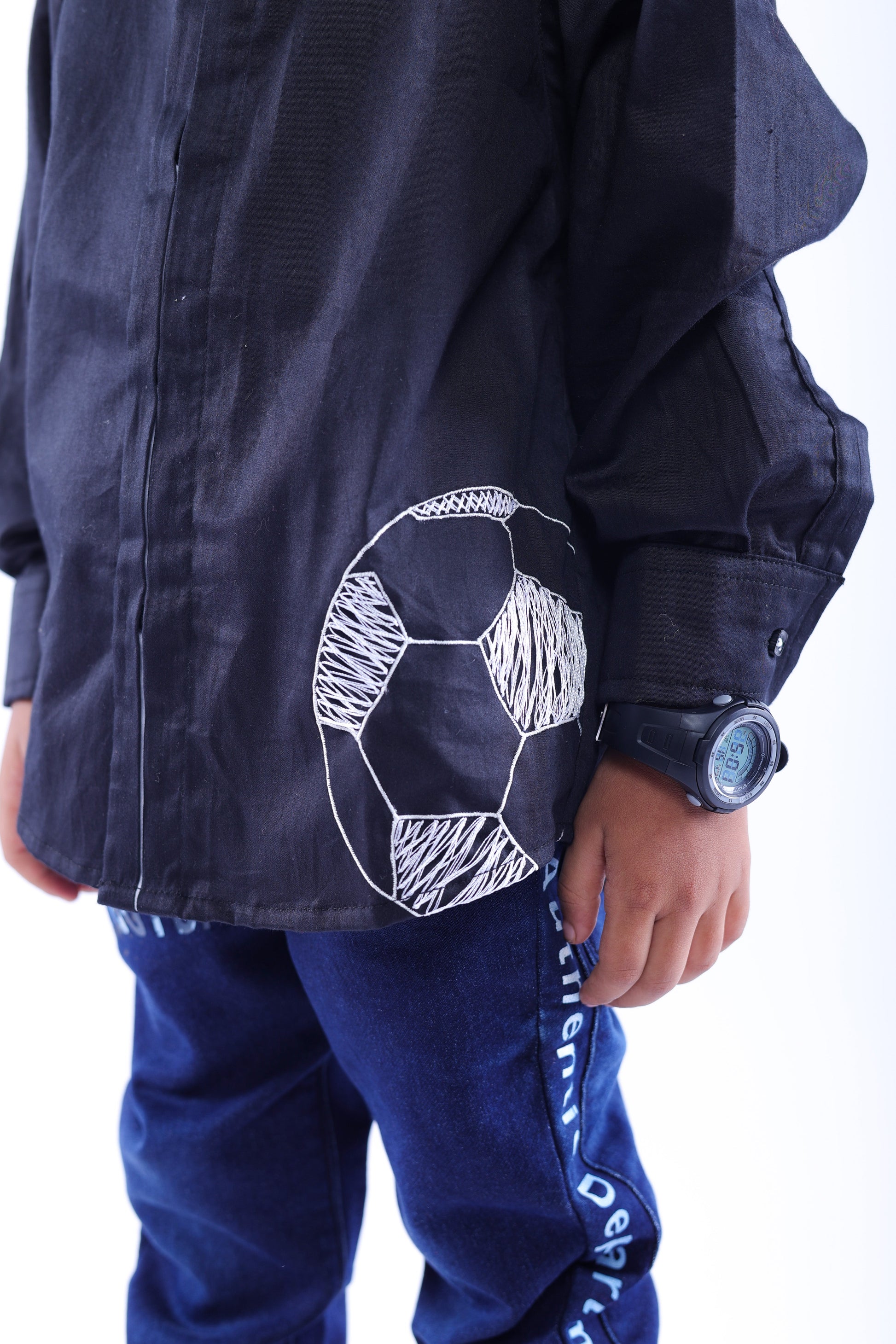 Black Football Embroidered Shirt