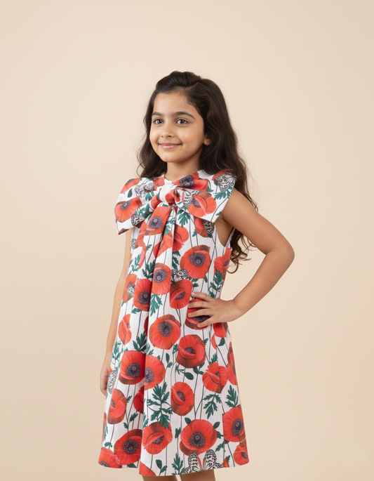 Poppy Bloom Bow Floral Cotton Dress