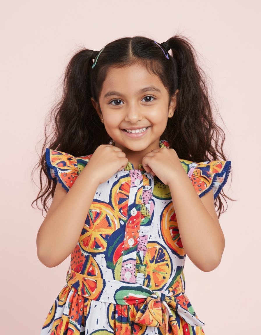 Citrus Splash Ruffle Colourful cotton Dress