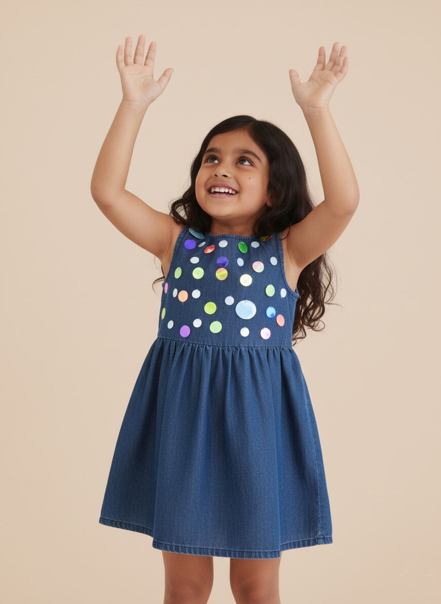 Sequence Embroidered Dark Denim Dress