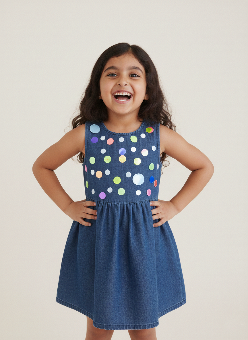 Sequence Embroidered Dark Denim Dress