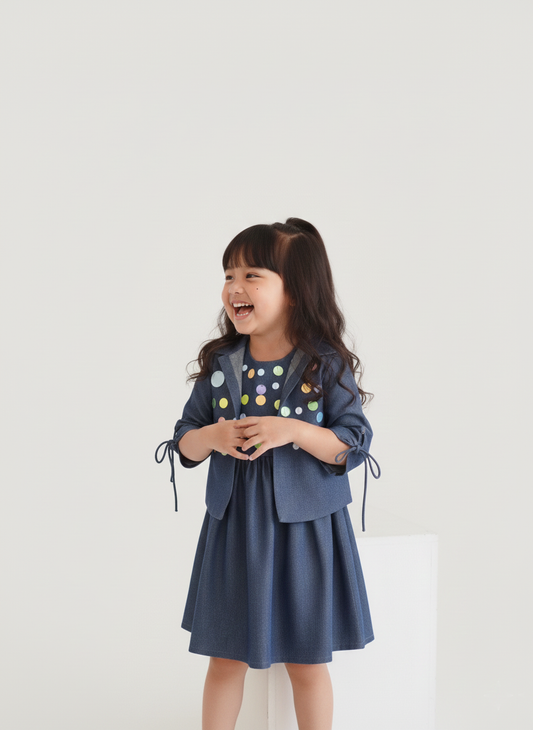 Sequence Embroidered Dark Denim Dress with Jacket