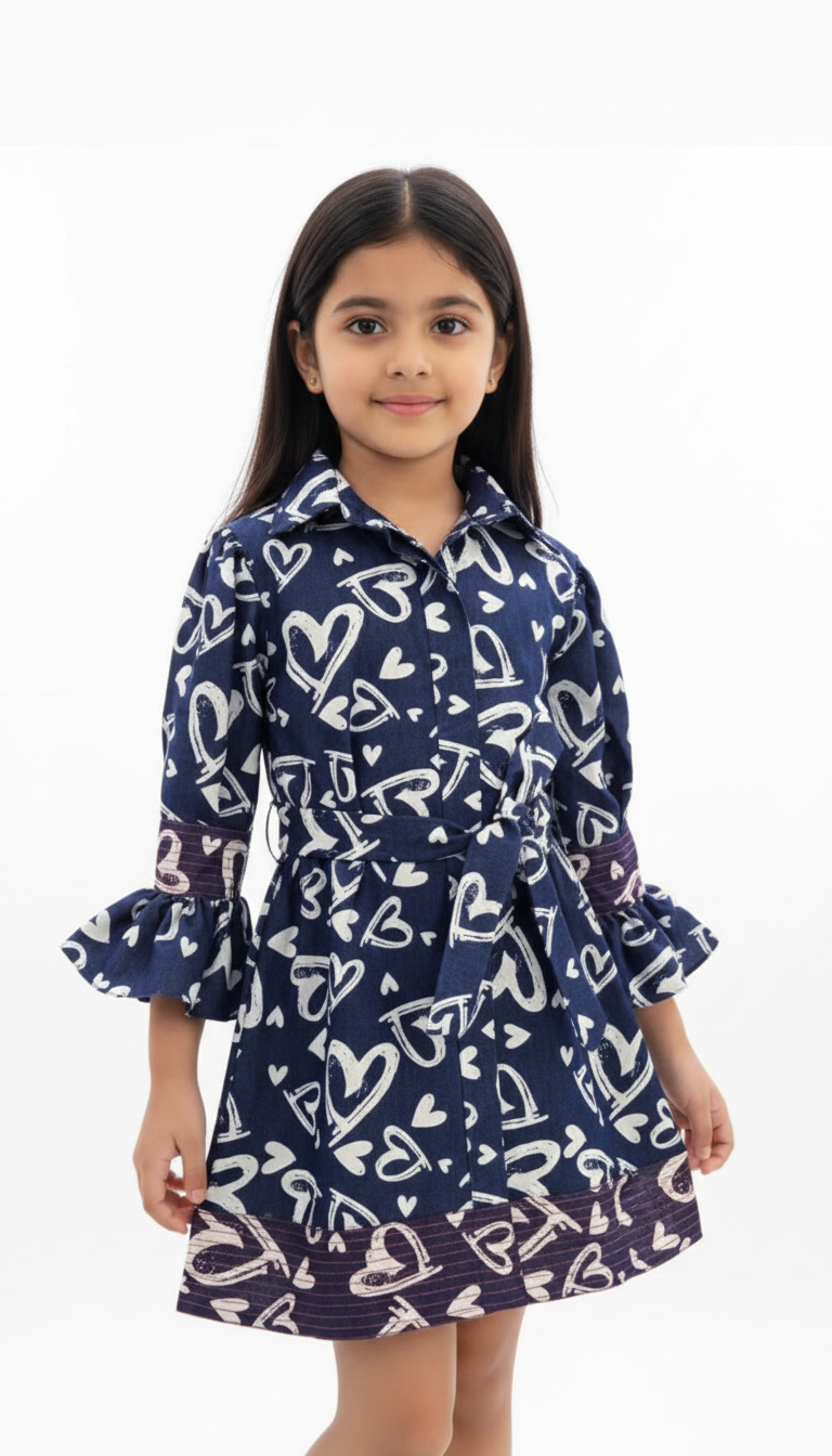 Hearts Printed Dark Denim Dress