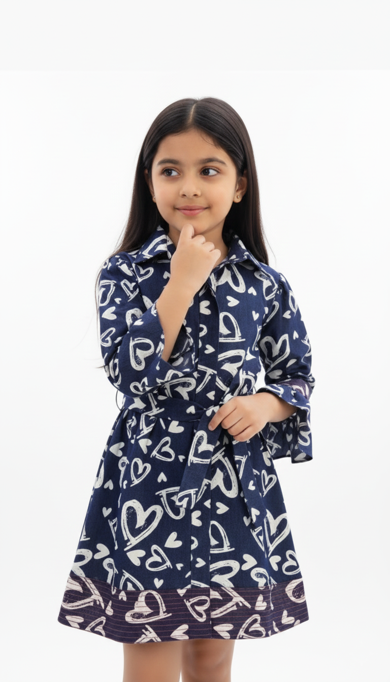 Hearts Printed Dark Denim Dress