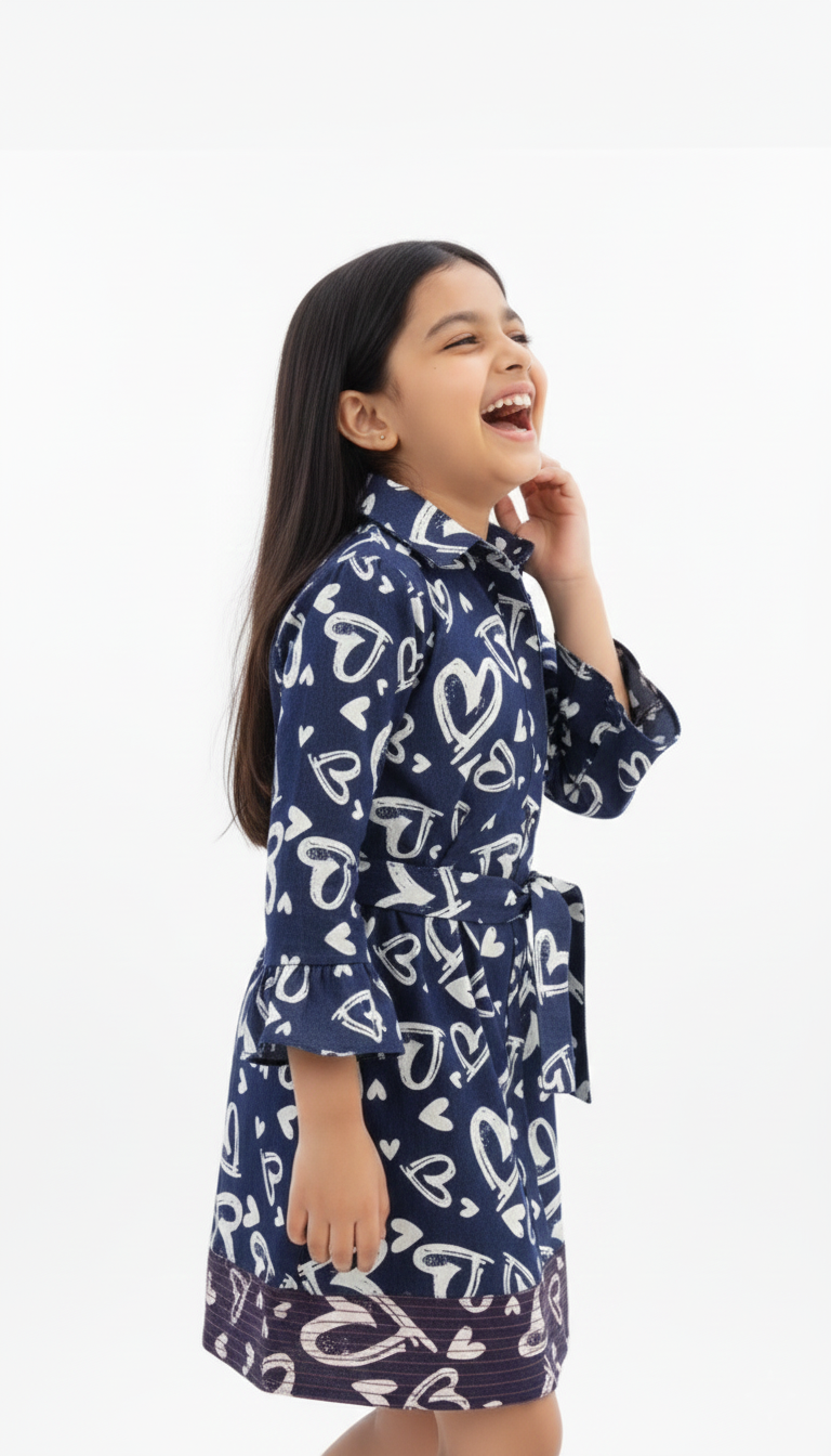 Hearts Printed Dark Denim Dress