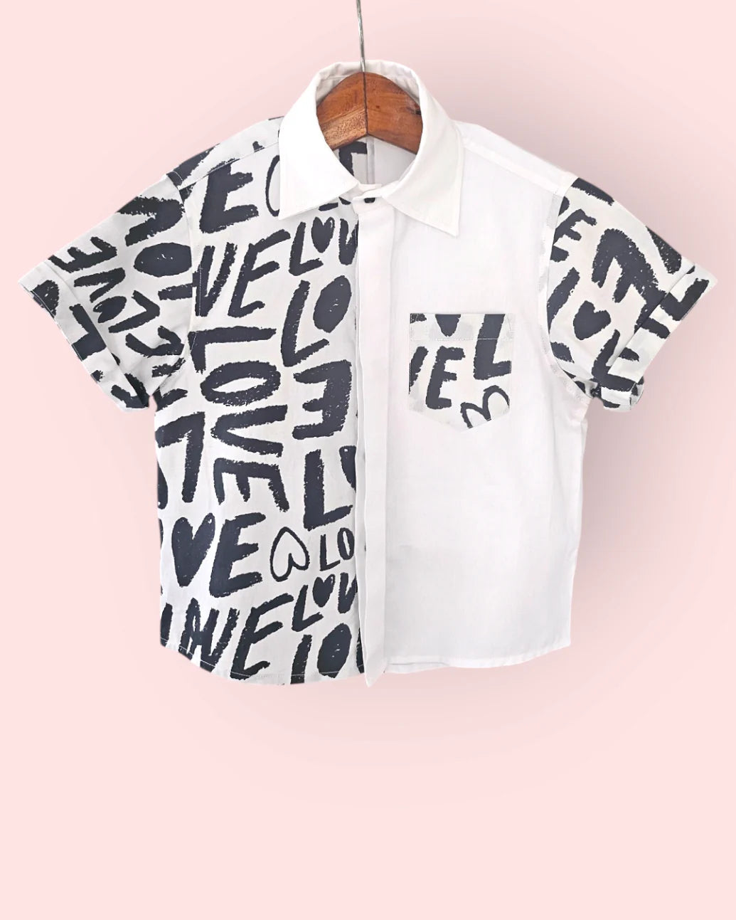 Graphic Love Print Boys Cotton Shirt