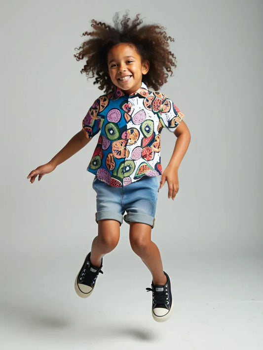 Citrus Splash Dual Tone Boys Cotton Shirt