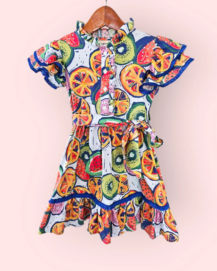Citrus Splash Ruffle Colourful cotton Dress
