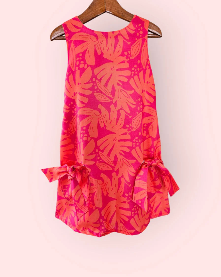 Monstera Bloom Cotton Orange Shift Dress