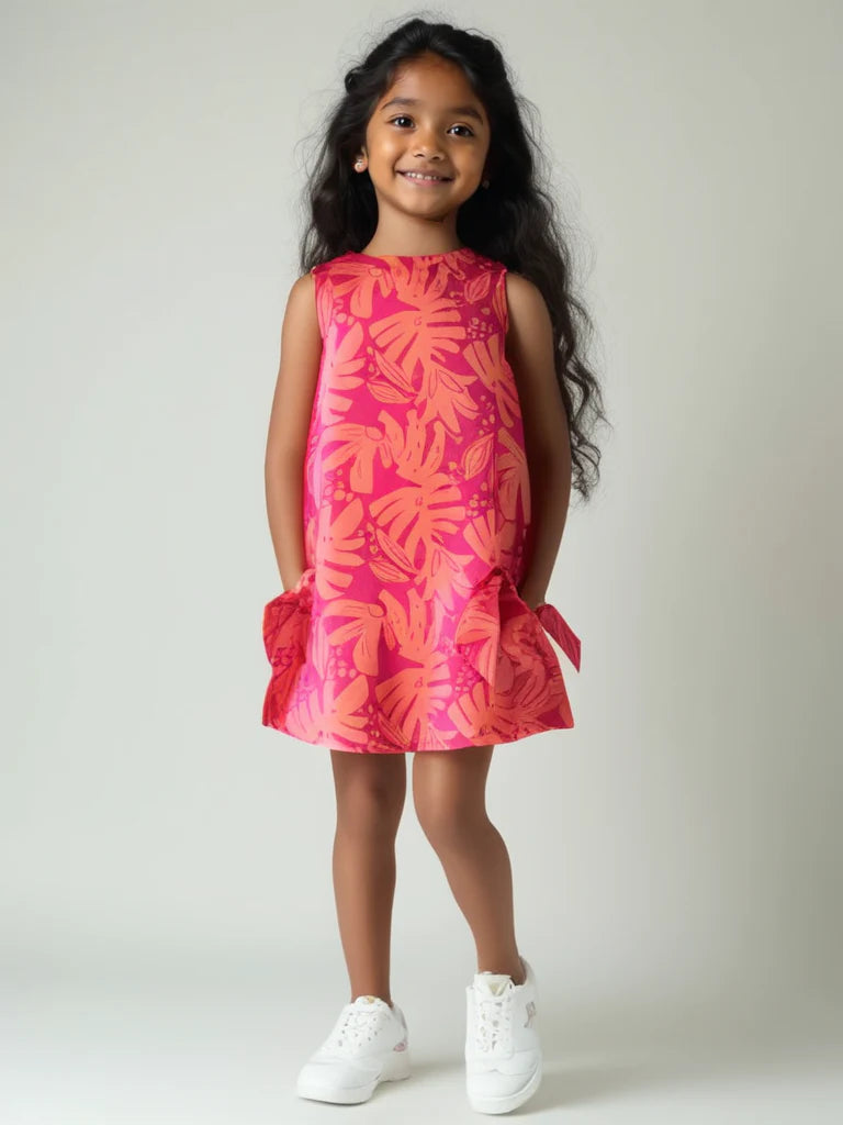 Monstera Bloom Cotton Orange Shift Dress