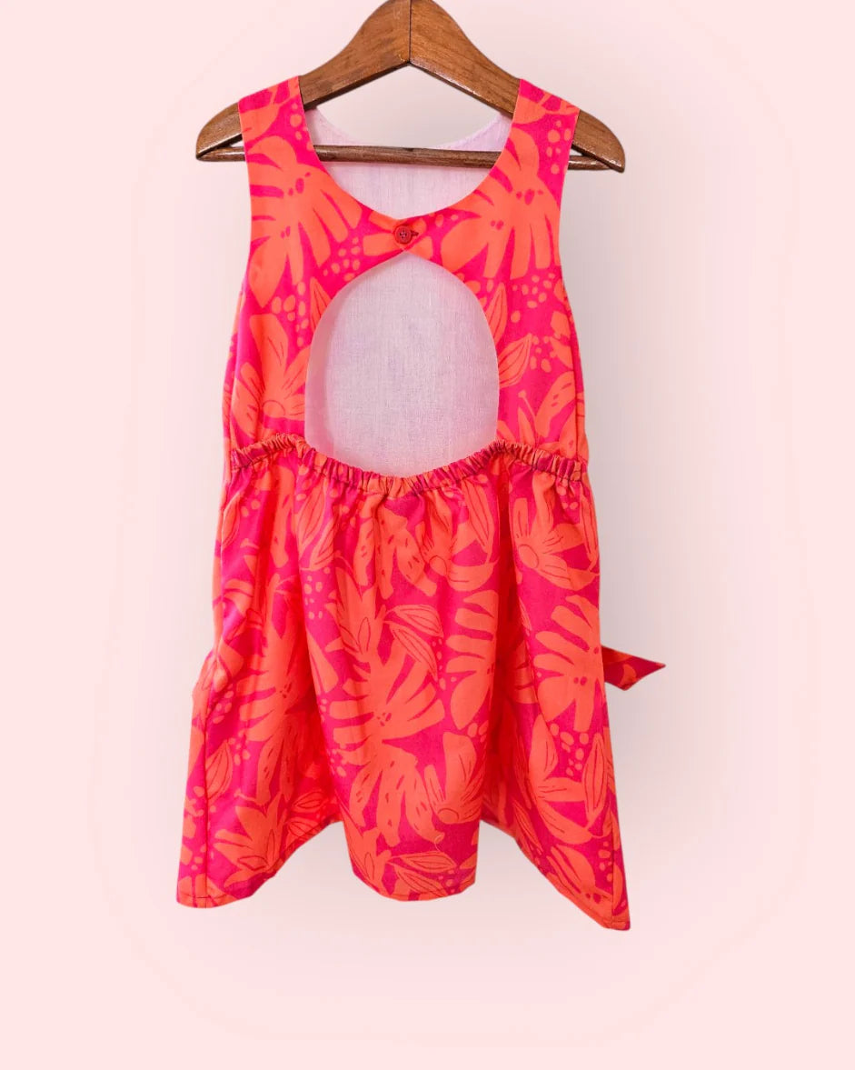 Monstera Bloom Cotton Orange Shift Dress
