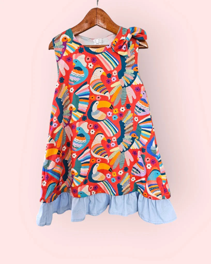Toucan Tango Ruffle Cotton Red Dress
